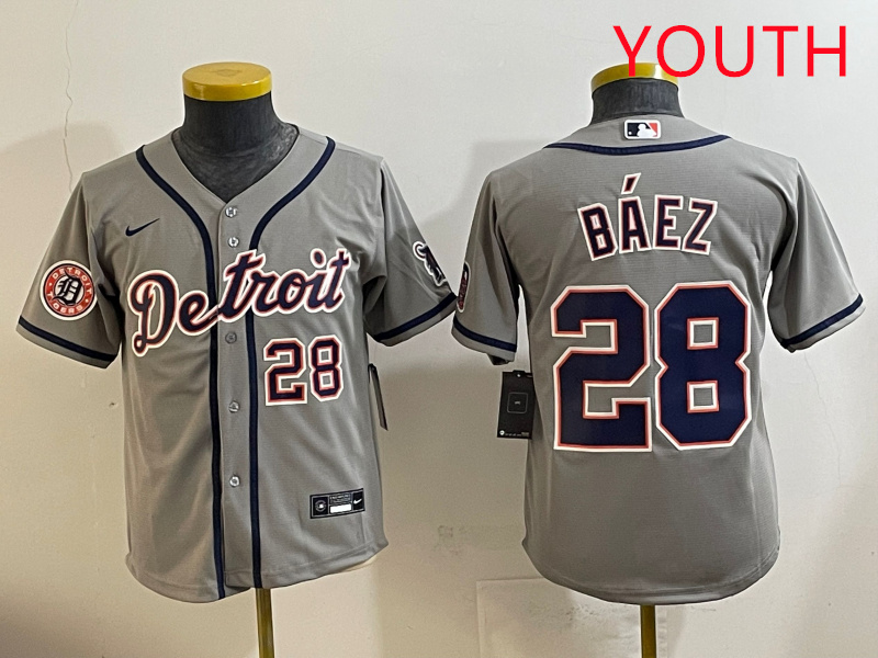 Youth 2025 Detroit Tigers 28 Baez grey Nike MLB jersey style 16